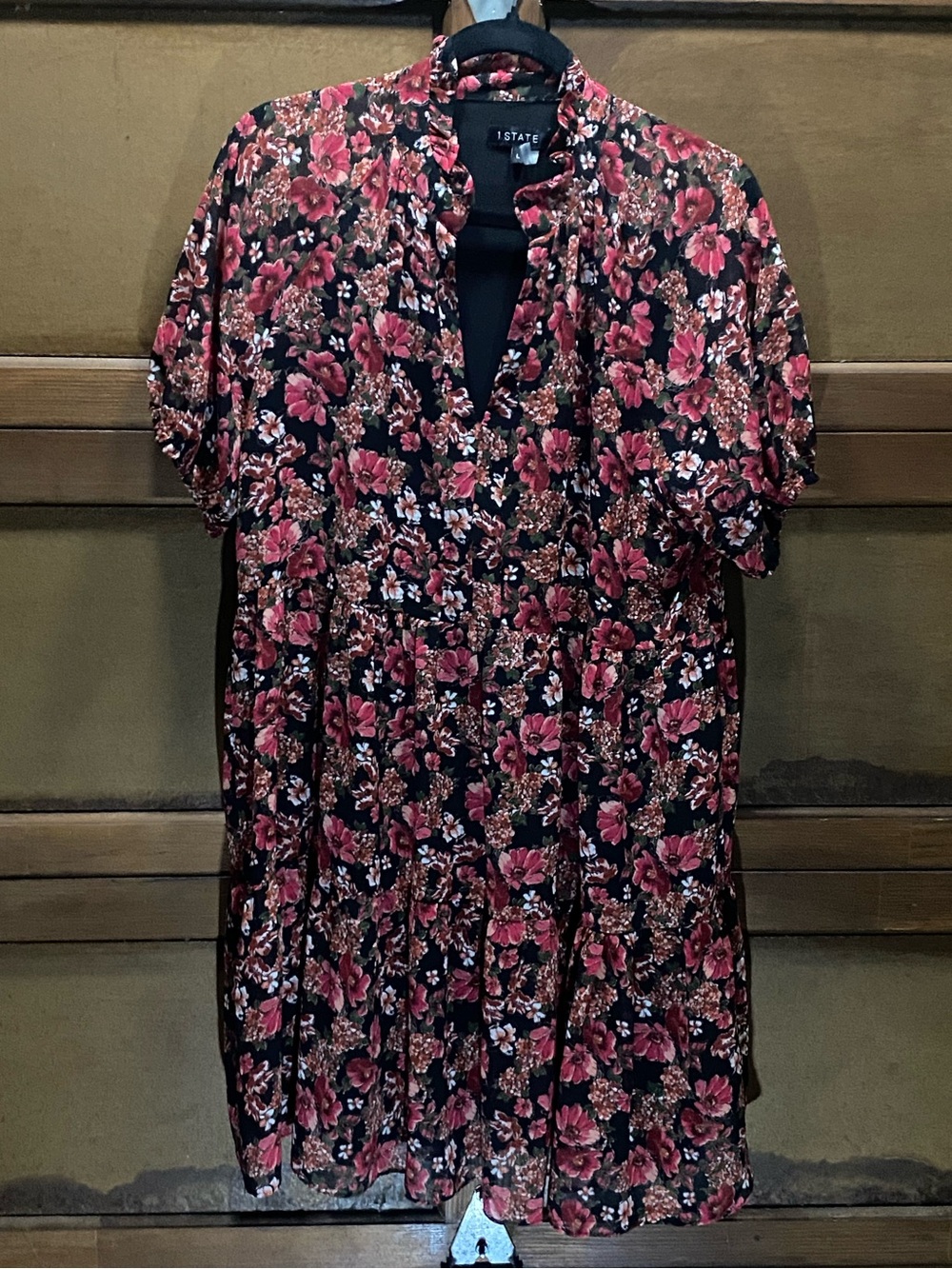 1. State Black Mini Dress with Rose Floral Print